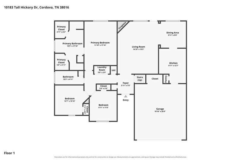 1,925/Mo, 10183 Tall Hickory Dr Cordova, TN 38016 Floor Plan View