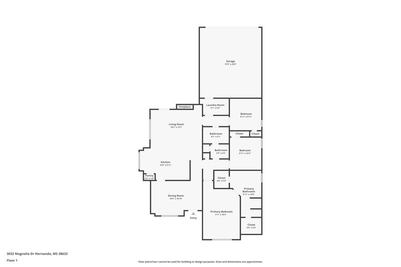 1,830/Mo, 3032 Magnolia Dr Hernando, MS 38632 Floor Plan View