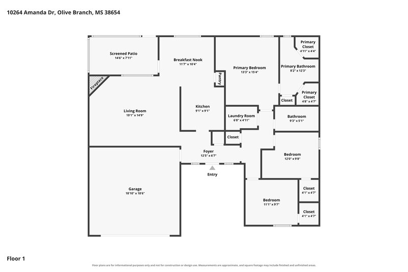 1,890/Mo, 10264 Amanda Dr Olive Branch, MS 38654 Floor Plan View