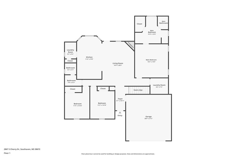 2,370/Mo, 2867 S Cherry Dr Southaven, MS 38672 Floor Plan View
