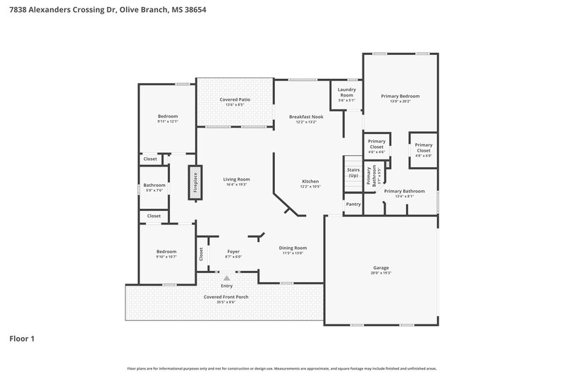 2,170/Mo, 7838 Alexanders Crossing Dr Olive Branch, MS 38654 Floor Plan View