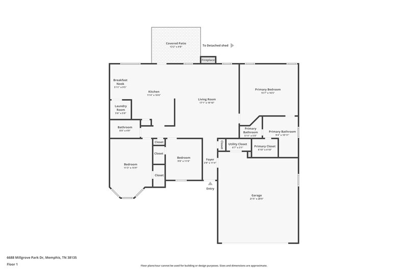 1,880/Mo, 6688 Millgrove Park Dr Bartlett, TN 38135 Floor Plan View 2