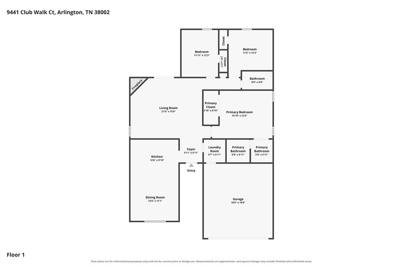 1,875/Mo, 9441 Club Walk Ct Lakeland, TN 38002 Floor Plan View