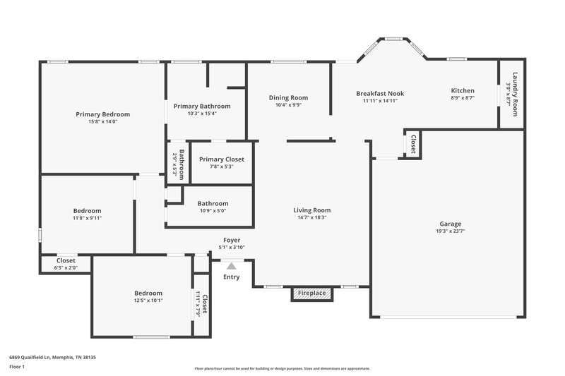 1,740/Mo, 6869 Quailfield Ln Bartlett, TN 38135 Floor Plan View