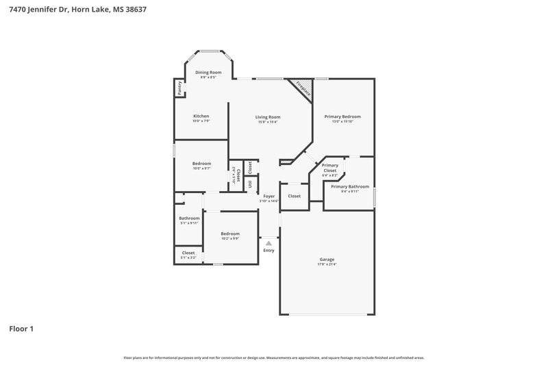 1,735/Mo, 7470 Jennifer Dr Horn Lake, MS 38637 Floor Plan View