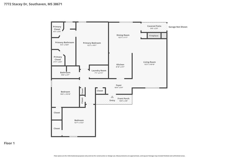 1,785/Mo, 7772 Stacey Dr Southaven, MS 38671 Floor Plan View