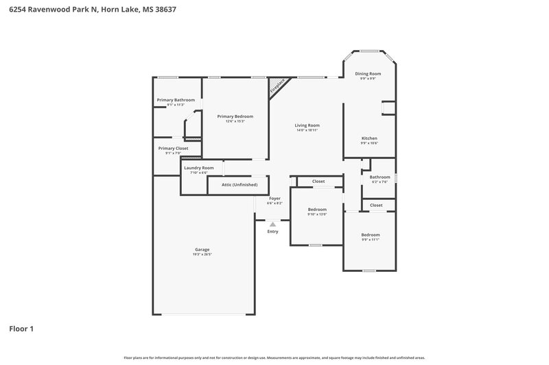 1,800/Mo, 6254 Ravenwood Park N Horn Lake, MS 38637 Floor Plan View