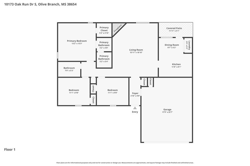 1,735/Mo, 10173 Oak Run Dr S Olive Branch, MS 38654 Floor Plan View