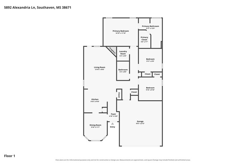 1,850/Mo, 5892 Alexandria Ln Southaven, MS 38671 Floor Plan View