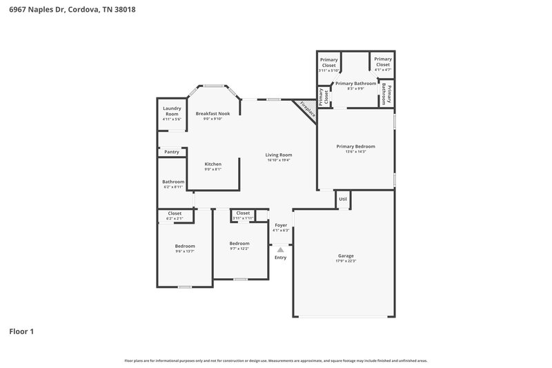 1,775/Mo, 6967 Naples Dr Cordova, TN 38018 Floor Plan View