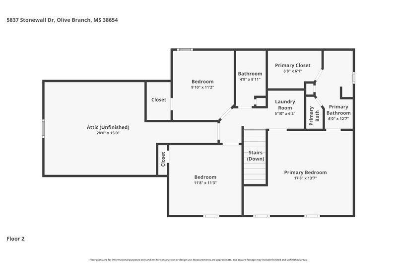 1,925/Mo, 5837 Stonewall Dr Olive Branch, MS 38654 Floor Plan View 2