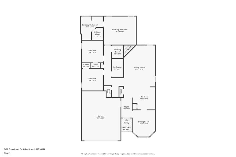 1,695/Mo, 8408 Cross Point Dr Olive Branch, MS 38654 Floor Plan View