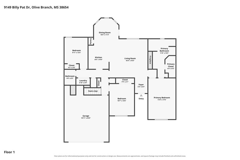 2,165/Mo, 9149 Billy Pat Dr Olive Branch, MS 38654 Floor Plan View