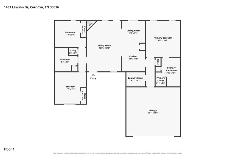 1,710/Mo, 1481 Lawson Dr Cordova, TN 38016 Floor Plan View
