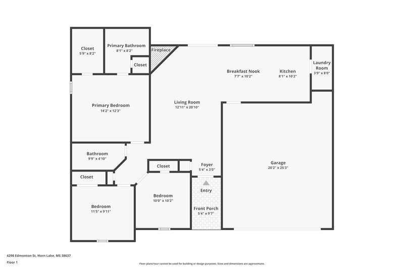 1,675/Mo, 4298 Edmonton St Horn Lake, MS 38637 Floor Plan View