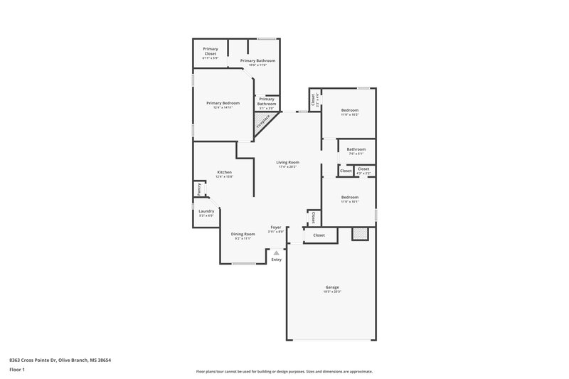 1,755/Mo, 8363 Cross Point Dr Olive Branch, MS 38654 Floor Plan View