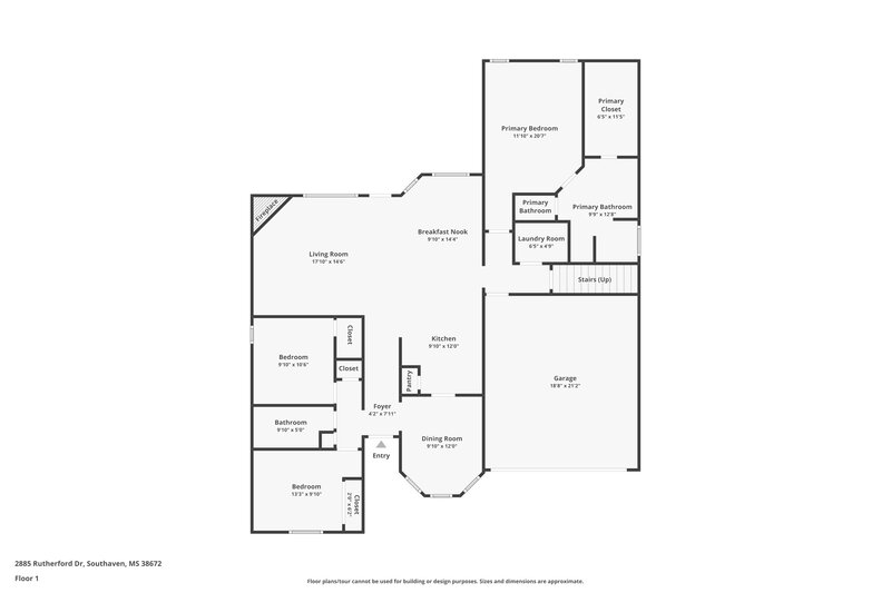 1,910/Mo, 2885 Rutherford Dr Southaven, MS 38672 Floor Plan View 2