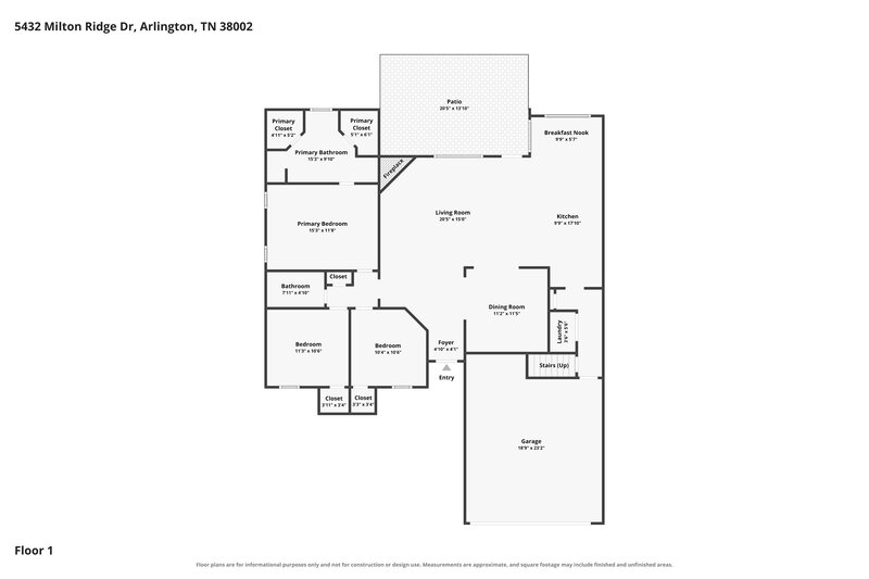 1,905/Mo, 5432 Milton Ridge Dr Arlington, TN 38002 Floorplan View