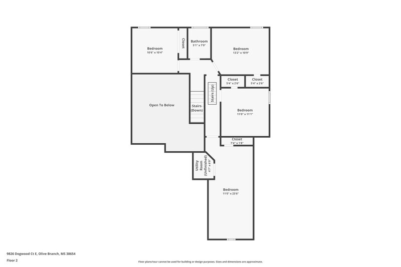 1,905/Mo, 9826 Dogwood Ct E Olive Branch, MS 38654 Floorplan View 2