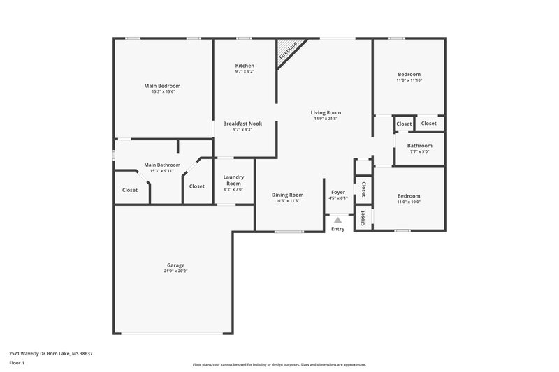 1,630/Mo, 2571 Waverly Dr Horn Lake, MS 38637 Floorplan View