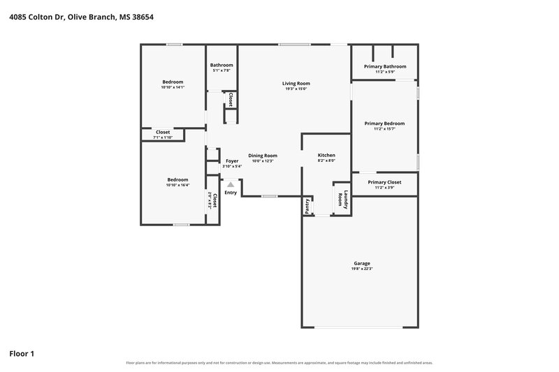 1,860/Mo, 4085 Colton Dr Olive Branch, MS 38654 Floor Plan View