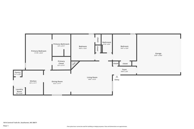 1,795/Mo, 1614 Central Trails Dr Southaven, MS 38671 Floor Plan View