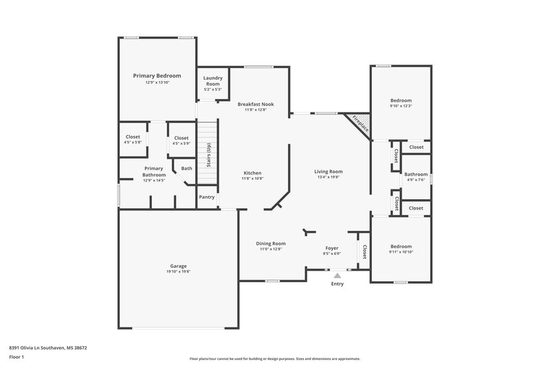 2,035/Mo, 8391 Olivia Ln Southaven, MS 38672 Floor Plan View 2