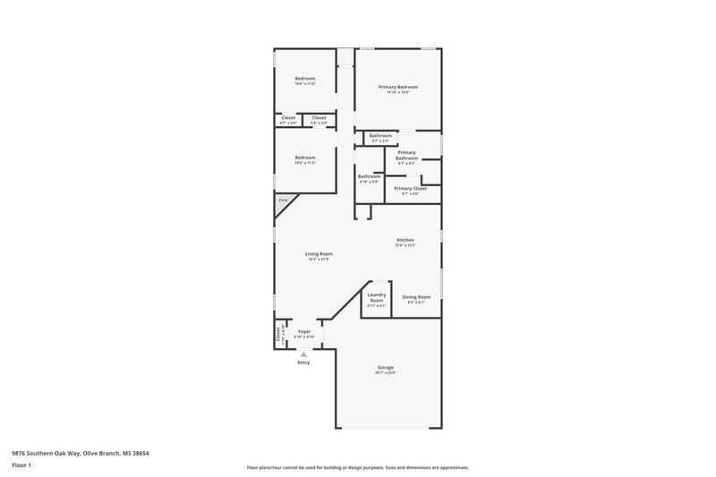 1,795/Mo, 9876 Southern Oak Way Olive Branch, MS 38654 Floor Plan View