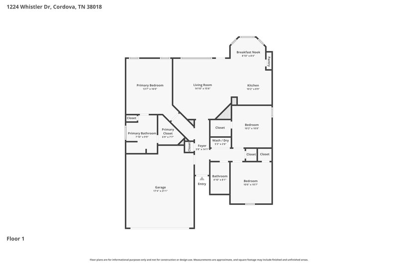 1,705/Mo, 1224 Whistler Dr Cordova, TN 38018 Floor Plan View