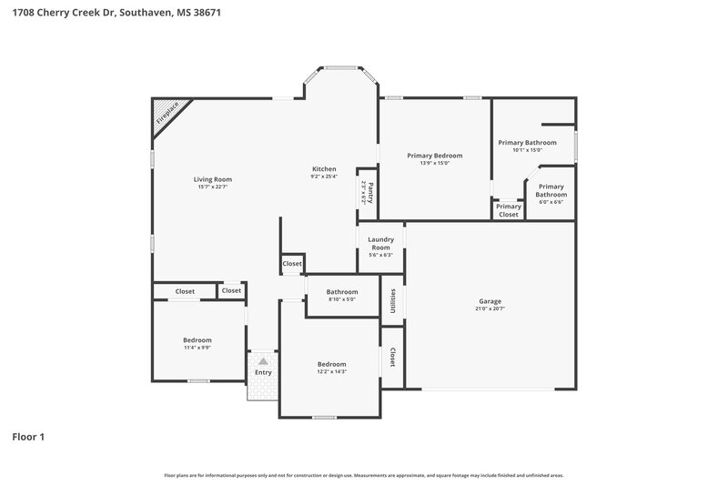 1,875/Mo, 1708 Cherry Creek Dr Southaven, MS 38671 Floor Plan View