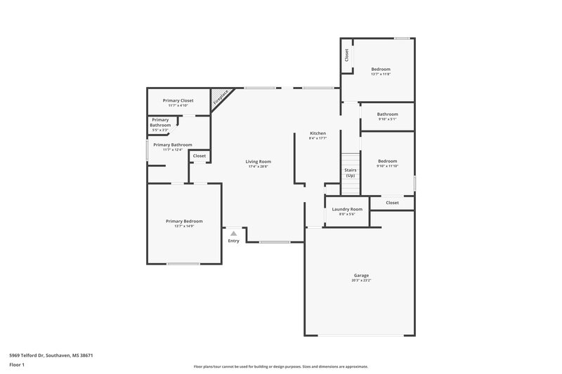 1,785/Mo, 5969 Telford Dr Southaven, MS 38671 Floor Plan View