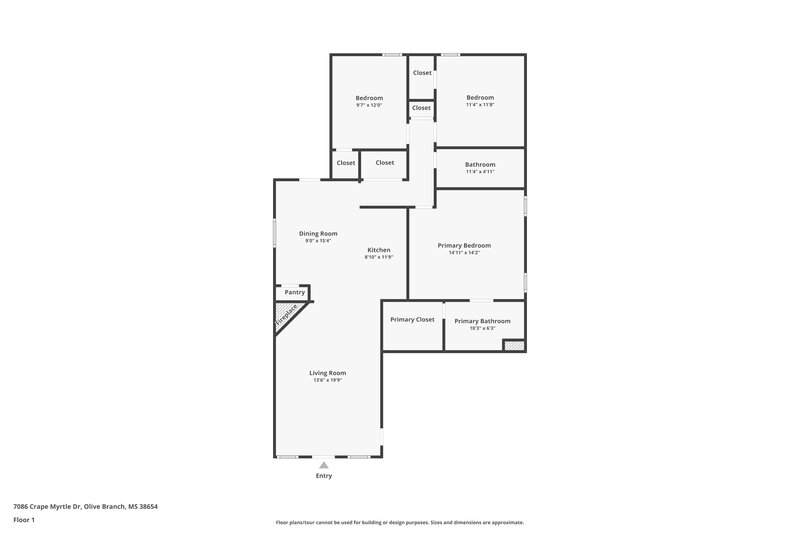 1,715/Mo, 7086 Crape Myrtle Dr Olive Branch, MS 38654 Floor Plan View