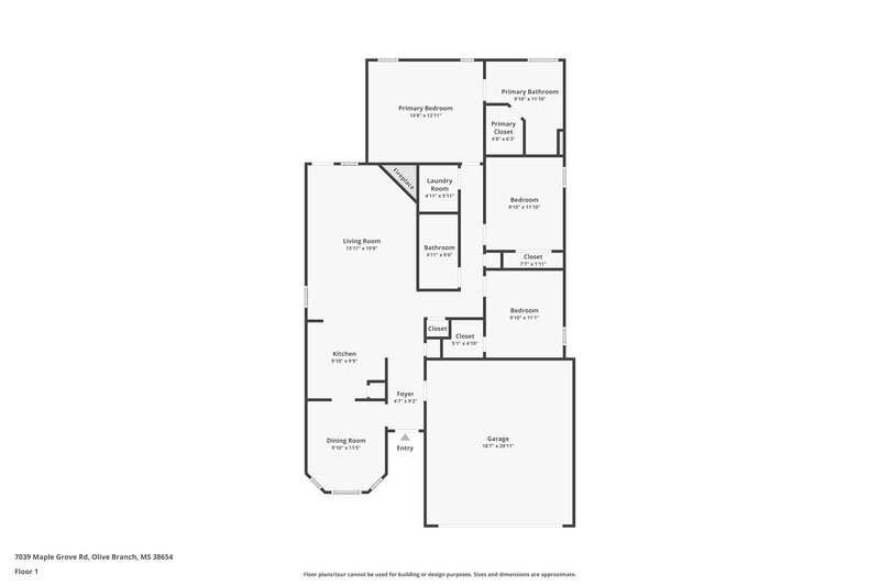 1,680/Mo, 7039 Maple Grove Rd Olive Branch, MS 38654 Floor Plan View