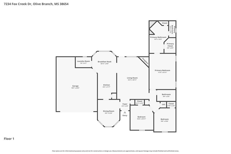 1,885/Mo, 7234 Fox Creek Dr Olive Branch, MS 38654 Floor Plan View