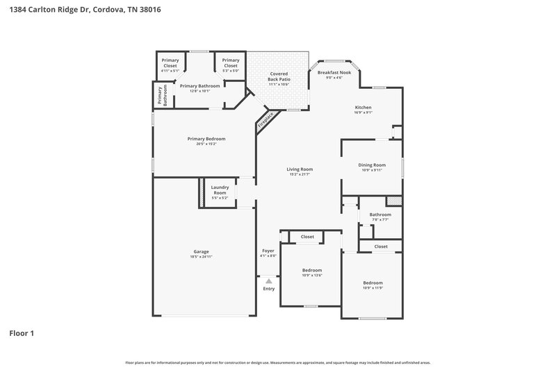 1,870/Mo, 1384 Carlton Ridge Dr Cordova, TN 38016 Floor Plan View