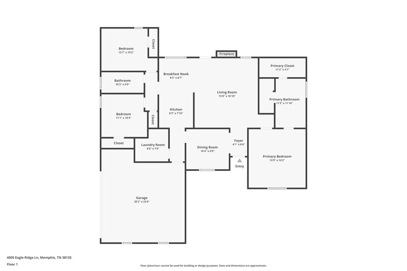 1,900/Mo, 4005 Eagle Ridge Ln Bartlett, TN 38135 Floor Plan View