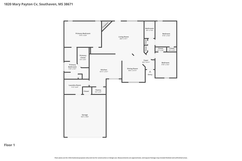 1,855/Mo, 1820 Mary Payton Cv Southaven, MS 38671 Floor Plan View