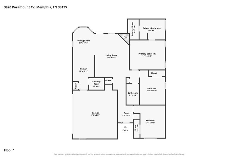 1,720/Mo, 3920 Paramount Cv Bartlett, TN 38135 Floor Plan View