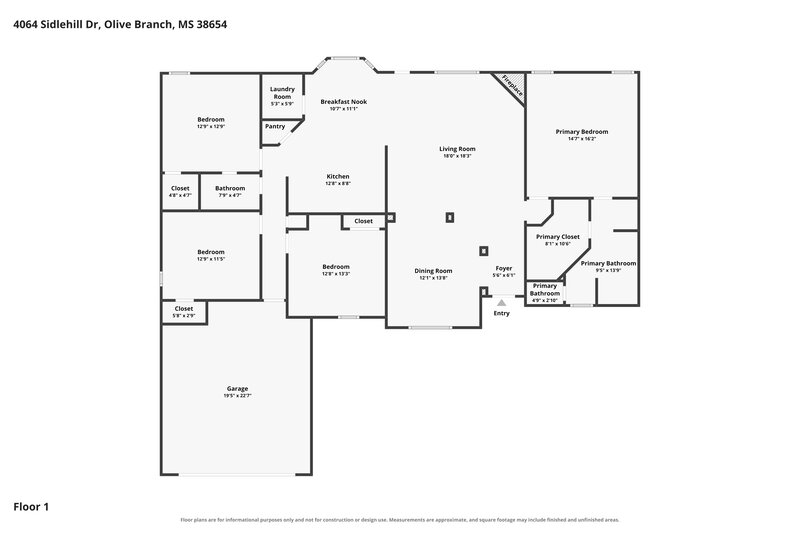 2,130/Mo, 4064 Sidlehill Dr Olive Branch, MS 38654 Floor Plan View