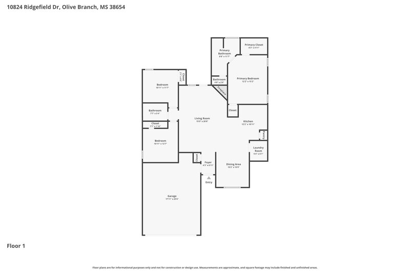 1,775/Mo, 10824 Ridgefield Dr Olive Branch, MS 38654 Floor Plan View