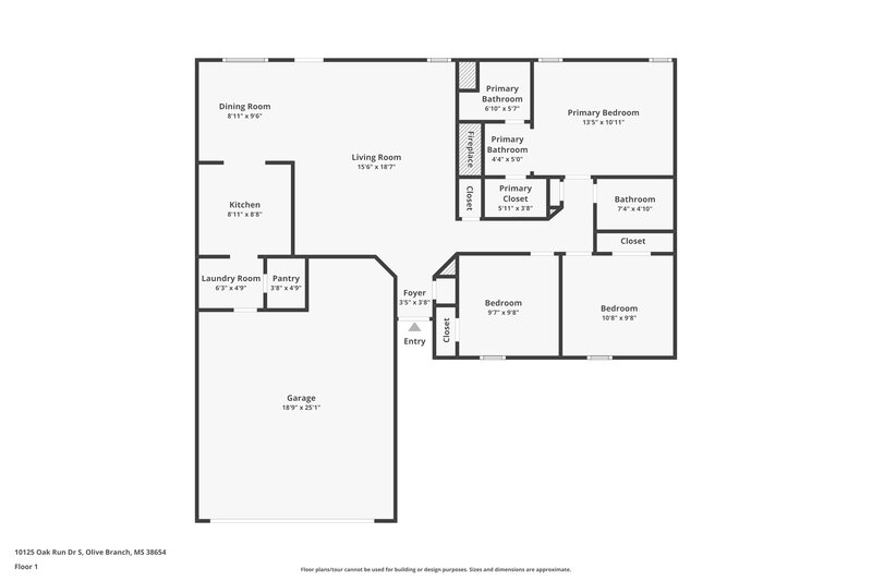 1,635/Mo, 10125 Oak Run Dr S Olive Branch, MS 38654 Floor Plan View