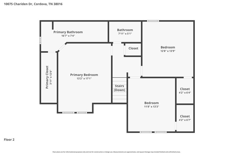 1,835/Mo, 10075 Chariden Dr Cordova, TN 38016 Floor Plan View 2