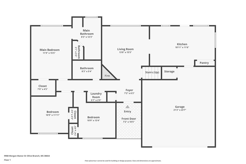 1,825/Mo, 9908 Morgan Manor Dr Olive Branch, MS 38654 Floorplan View