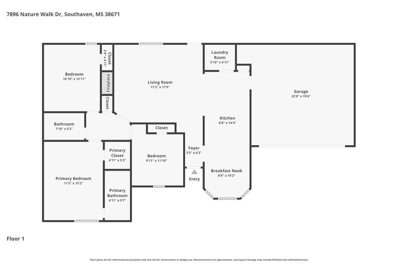 1,745/Mo, 7896 Nature Walk Dr Southaven, MS 38671 Floor Plan View