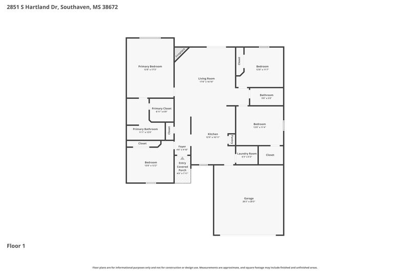 2,165/Mo, 2851 S Hartland Dr Southaven, MS 38672 Floor Plan View