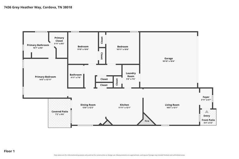 1,745/Mo, 7436 Grey Heather Way Cordova, TN 38018 Floor Plan View