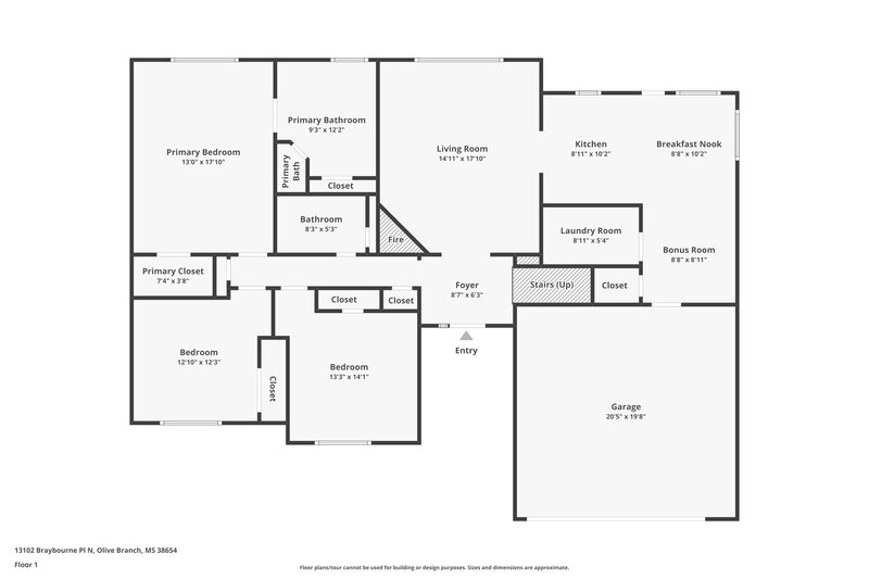 1,825/Mo, 13102 Braybourne Pl N Olive Branch, MS 38654 Floor Plan View