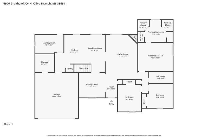 1,975/Mo, 6906 Greyhawk Cv N Olive Branch, MS 38654 Floor Plan View