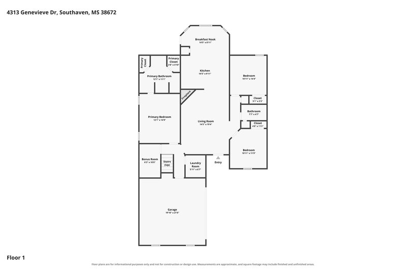 2,155/Mo, 4313 Genevieve Dr Southaven, MS 38672 Floor Plan View