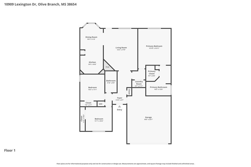 1,820/Mo, 10909 Lexington Dr Olive Branch, MS 38654 Floor Plan View